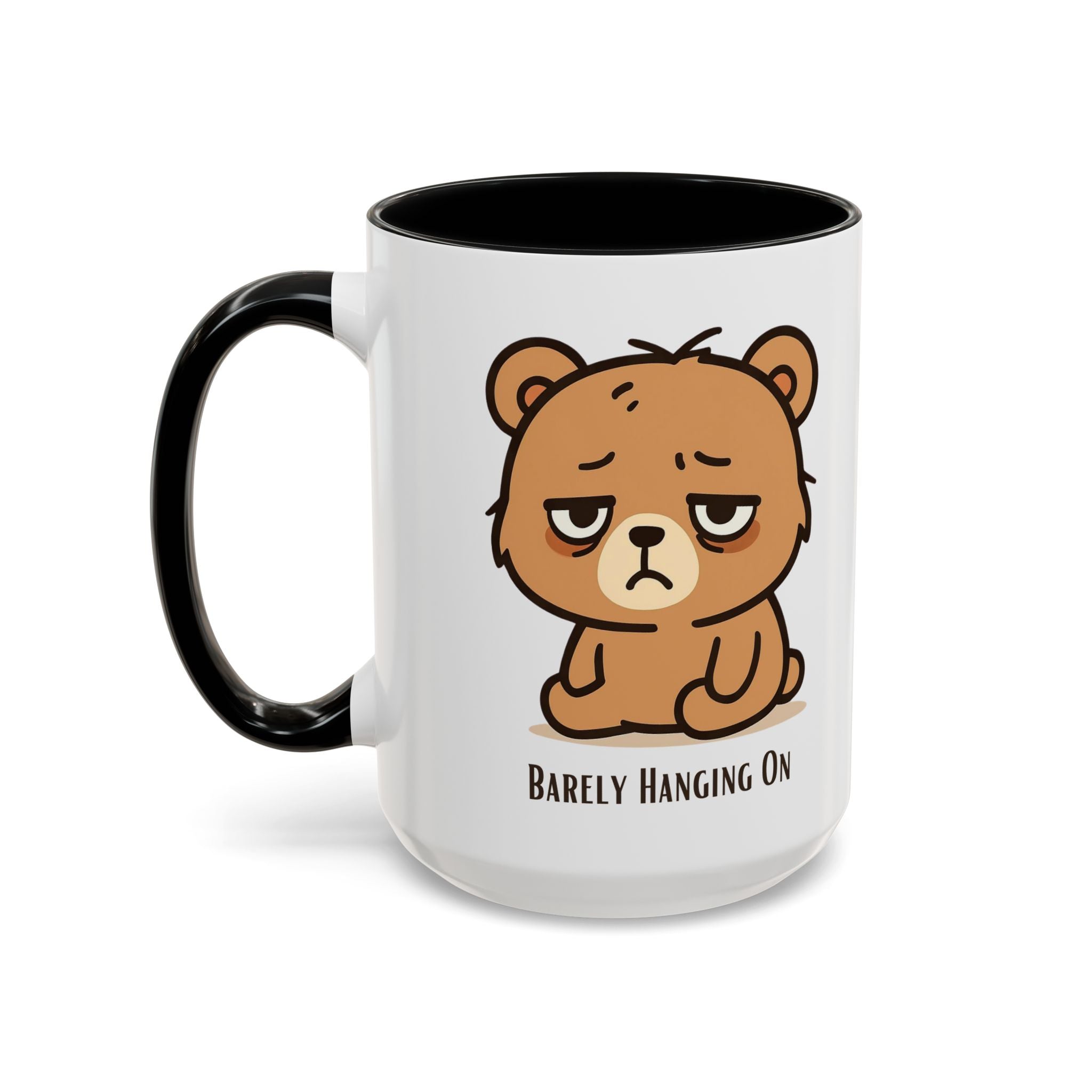 Barely Hanging On Bear Accent Coffee Mug – Cute Tired Bear 11/15oz