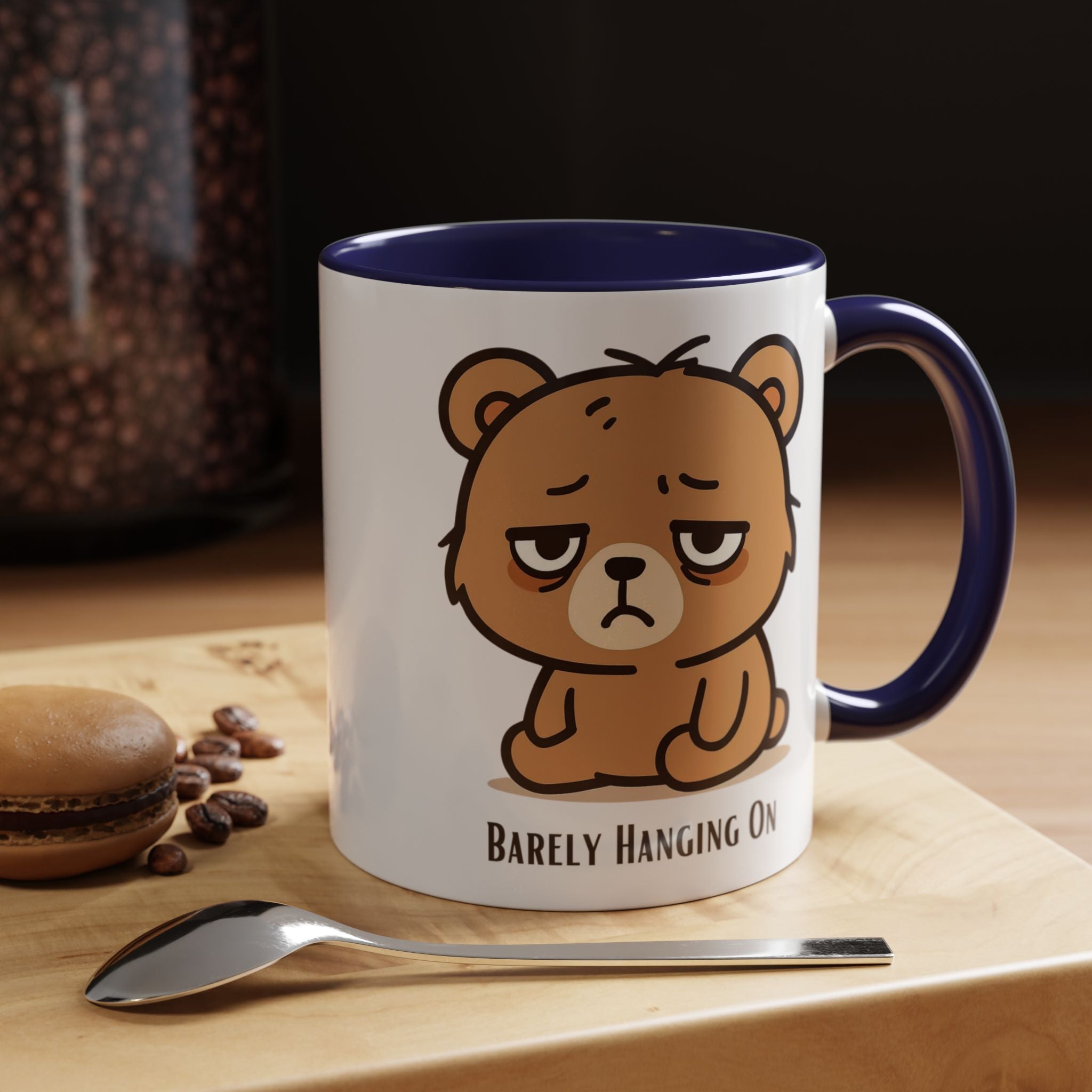 Barely Hanging On Bear Accent Coffee Mug – Cute Tired Bear 11/15oz