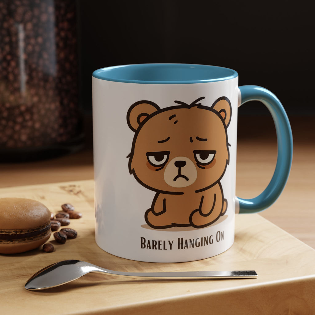 Barely Hanging On Bear Accent Coffee Mug – Cute Tired Bear 11/15oz