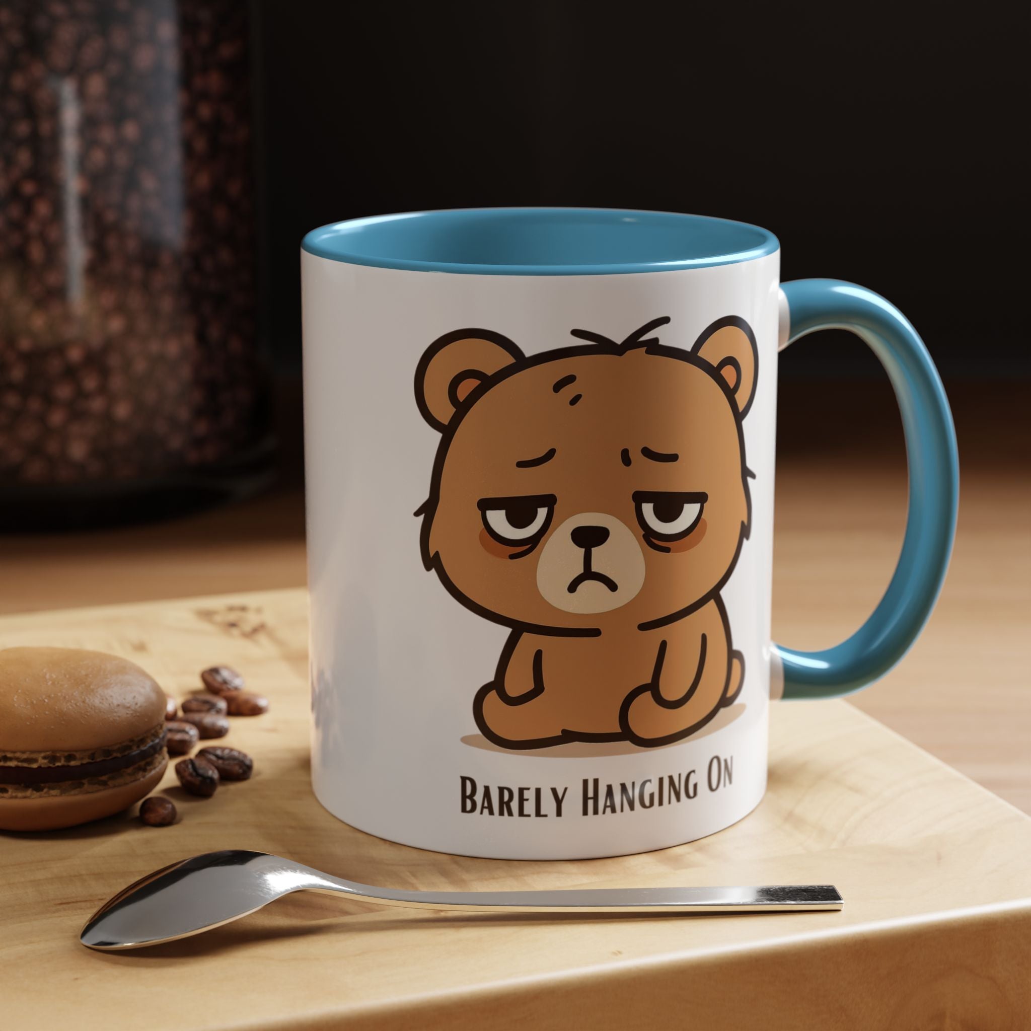Barely Hanging On Bear Accent Coffee Mug – Cute Tired Bear 11/15oz