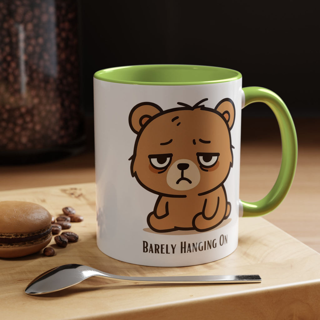 Barely Hanging On Bear Accent Coffee Mug – Cute Tired Bear 11/15oz