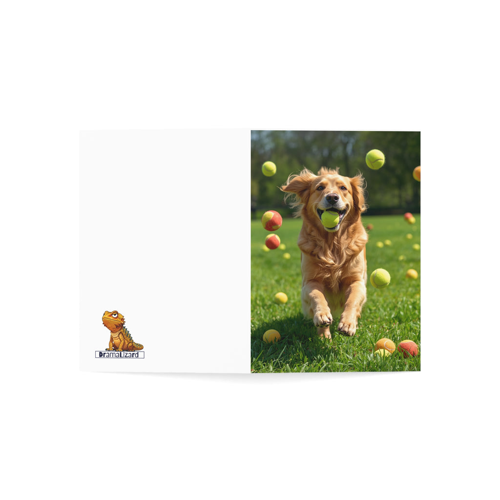 Golden Retriever Playing with Tennis Balls — Blank Greeting Card (Blank Interior)