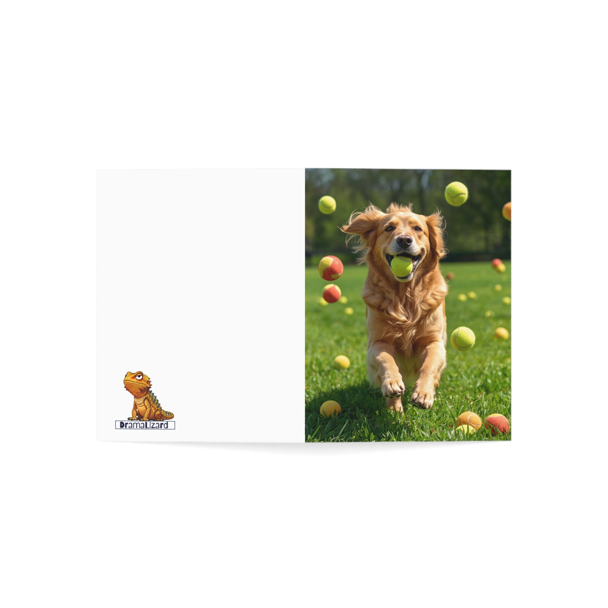 Golden Retriever Playing with Tennis Balls — Blank Greeting Card (Blank Interior)