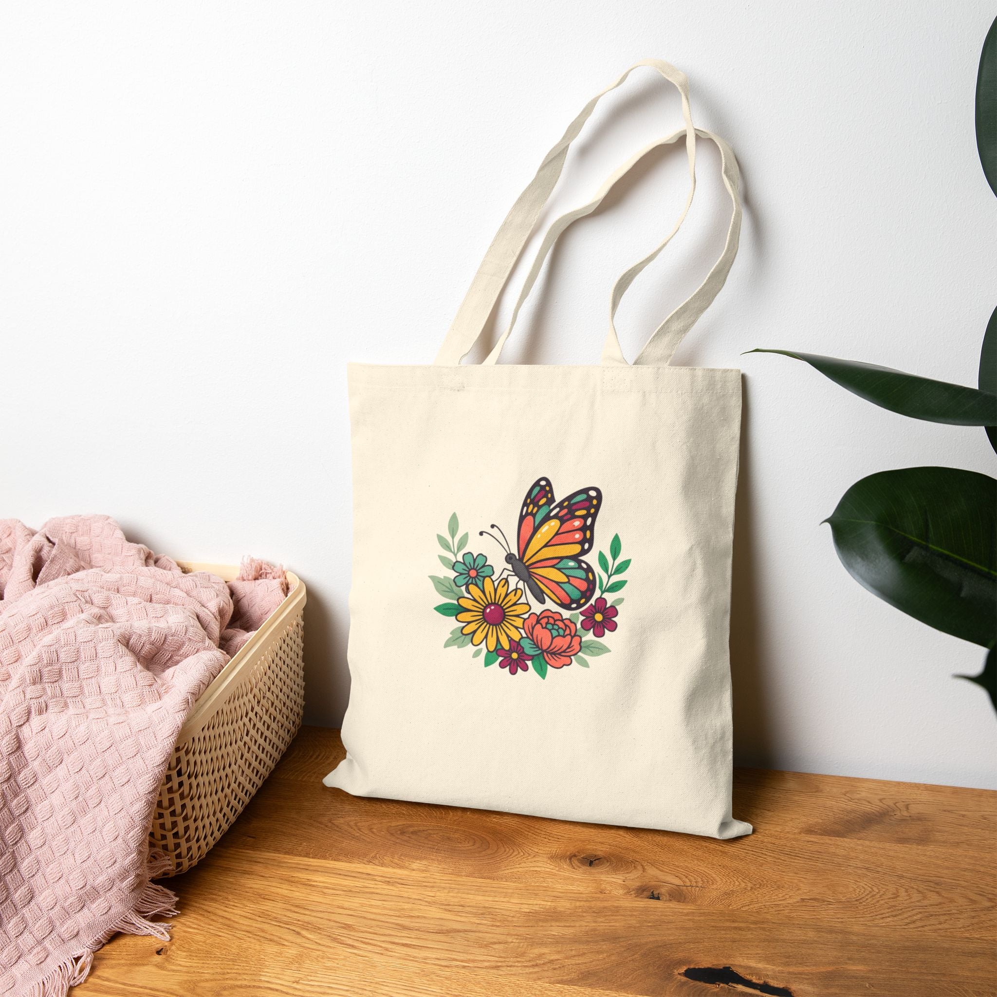 Butterfly Floral Canvas Tote — Cotton Market Bag